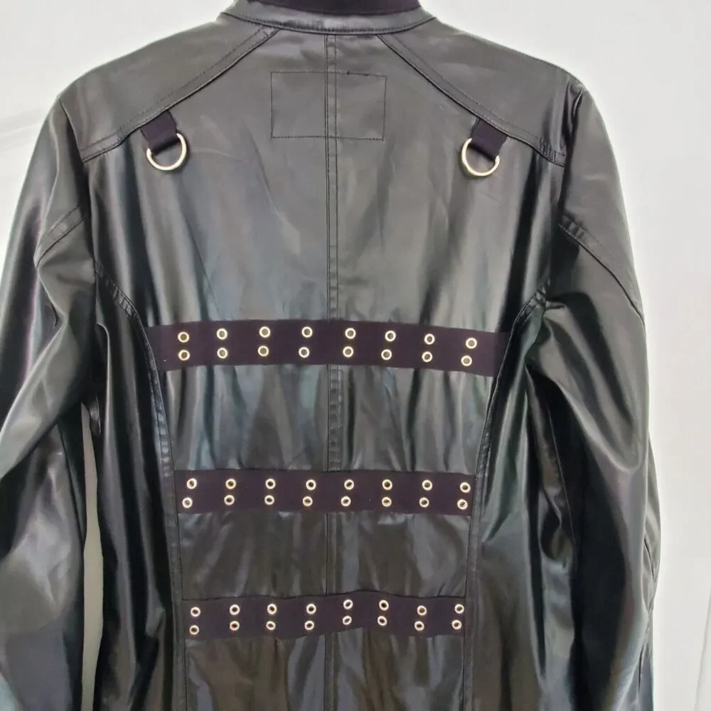 VTG TRIPP NYC Black Trench Coat Jacket Punk Gothic Hellraiser Bondage Men's M - Picture 16 of 16